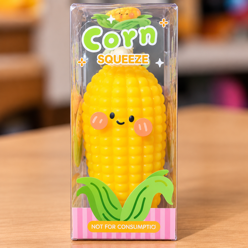AI-stylized image of packaged Corn Squeeze Squishy