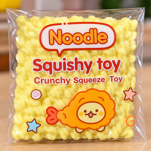 AI-stylized photo based on actual packaged yellow crunchy noodle squishy